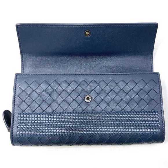BOTTEGA VENETA Bifold Long Wallet Gray Blue Intrecciato Leather  Flap Women's - Picture 4 of 10